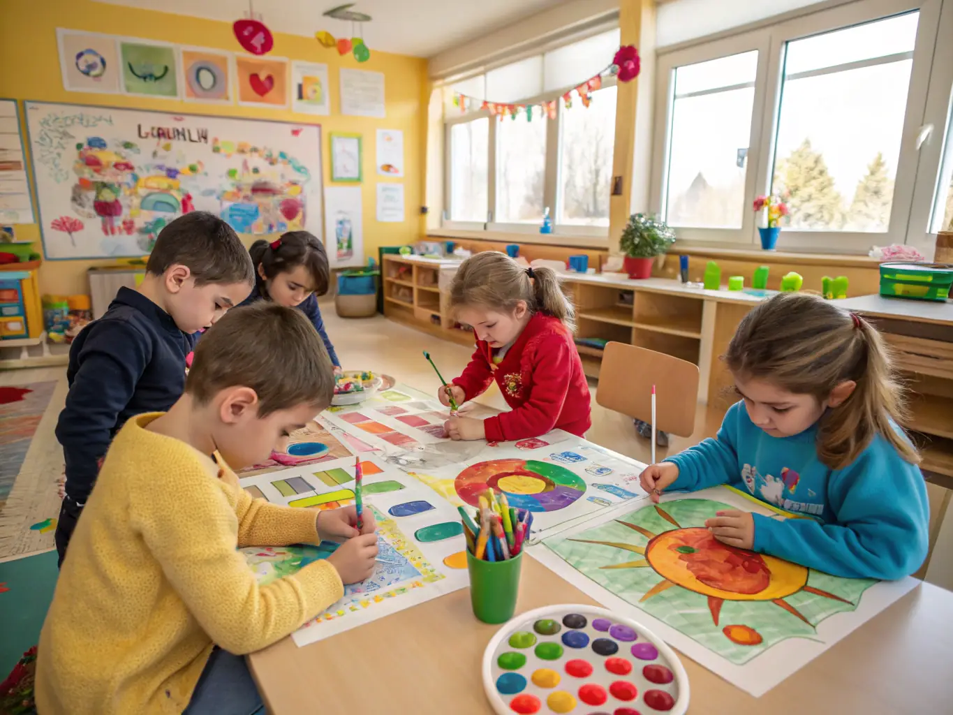 A heartwarming photo of children participating in an art workshop organized by PETITES RESIDENCES, emphasizing the organization's dedication to community outreach and education.